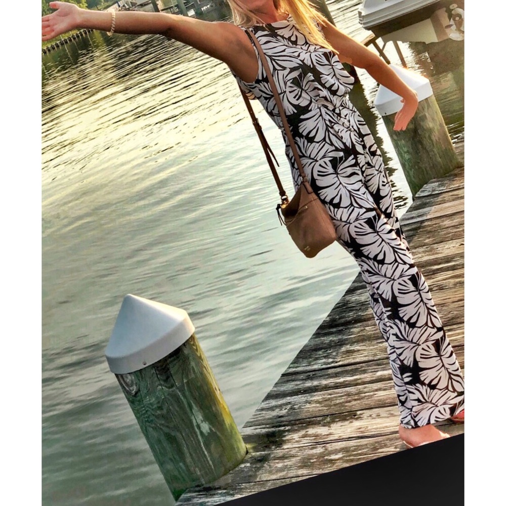 Bar III Palm Leaves Sleeveless Jumpsuit